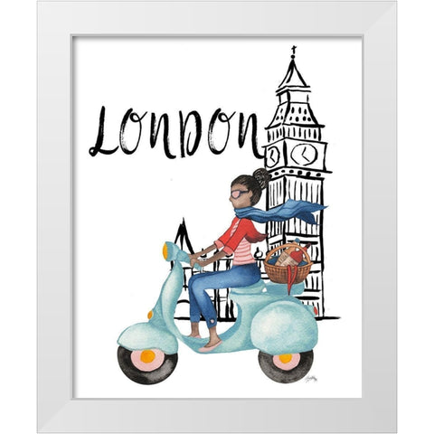 London By Moped White Modern Wood Framed Art Print by Medley, Elizabeth