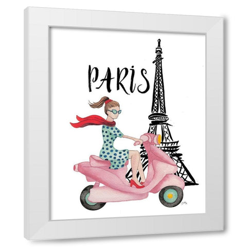 Paris By Moped White Modern Wood Framed Art Print by Medley, Elizabeth