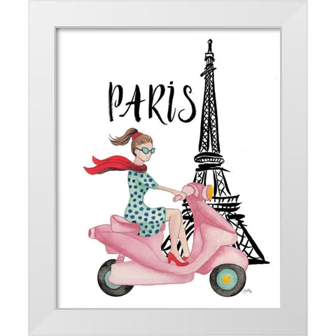 Paris By Moped White Modern Wood Framed Art Print by Medley, Elizabeth