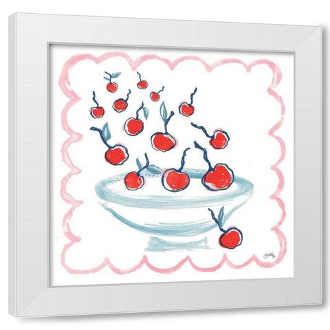 Bowl Full Of Cherries White Modern Wood Framed Art Print by Medley, Elizabeth