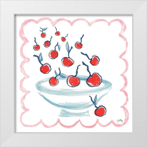 Bowl Full Of Cherries White Modern Wood Framed Art Print by Medley, Elizabeth