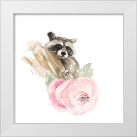 Raccoon on Branch II White Modern Wood Framed Art Print by Loreth, Lanie