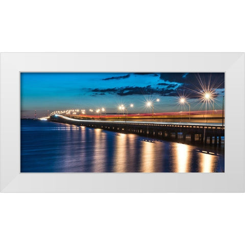 Night Bridge White Modern Wood Framed Art Print by Bill Carson Photography