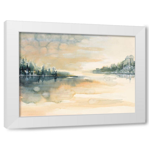 Peaceful Yellow and Green White Modern Wood Framed Art Print by Diannart
