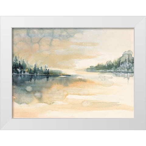 Peaceful Yellow and Green White Modern Wood Framed Art Print by Diannart
