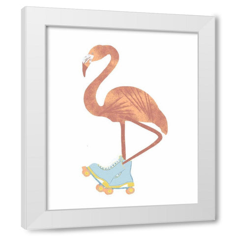 Skating Flamingo White Modern Wood Framed Art Print by Bucheli, Jen