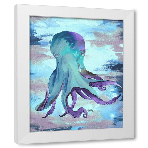 Octopus Blue White Modern Wood Framed Art Print by Medley, Elizabeth