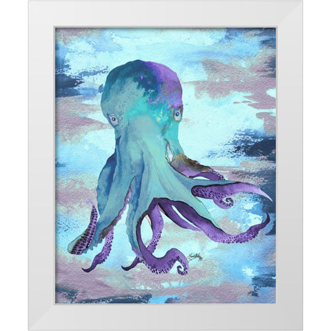 Octopus Blue White Modern Wood Framed Art Print by Medley, Elizabeth