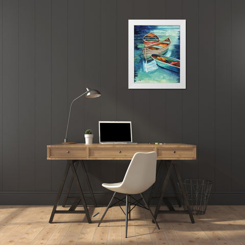 Docked Rowboats I White Modern Wood Framed Art Print by Medley, Elizabeth