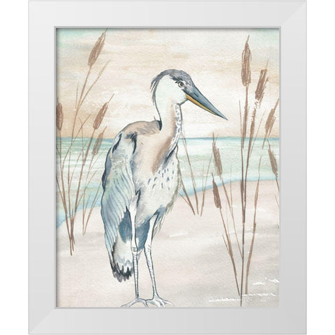 Heron By Beach Grass I White Modern Wood Framed Art Print by Medley, Elizabeth
