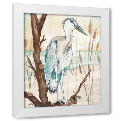 Heron On Branch I White Modern Wood Framed Art Print by Medley, Elizabeth