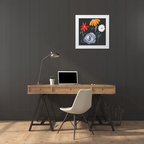 Fleurs at Night White Modern Wood Framed Art Print by Maria, Robin