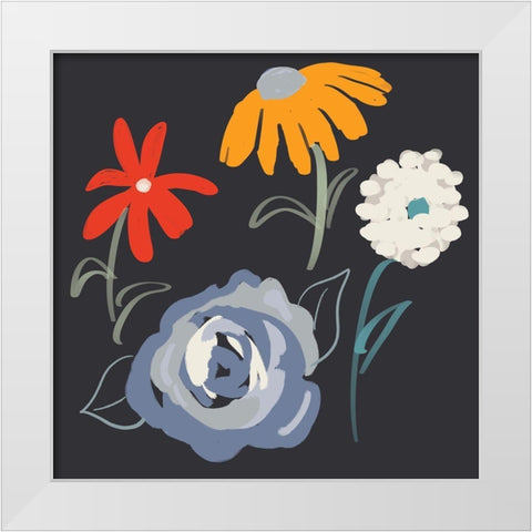 Fleurs at Night White Modern Wood Framed Art Print by Maria, Robin