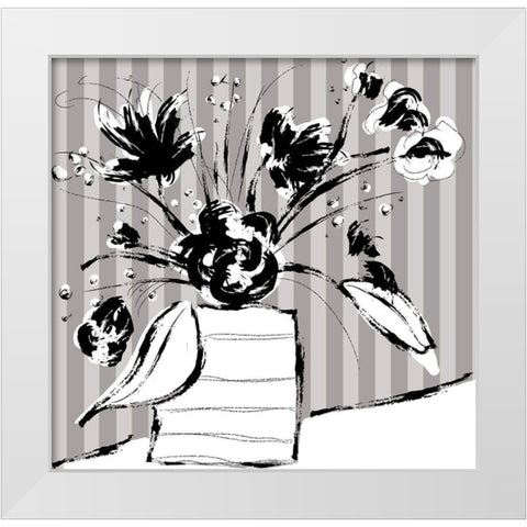 Floral Arrangement On Stripes White Modern Wood Framed Art Print by Mosher, Deidre