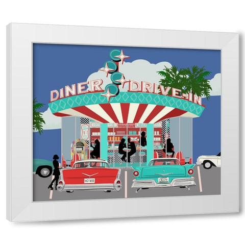 Retro Diner Outside White Modern Wood Framed Art Print by Bucheli, Jen