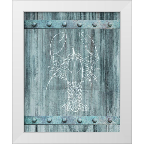 White Lobster Painted On Blue Wood White Modern Wood Framed Art Print by Meneely, Dan