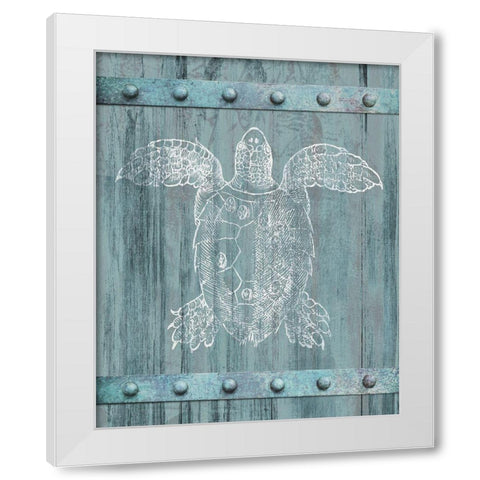 White Turtle Painted On Blue Wood White Modern Wood Framed Art Print by Meneely, Dan