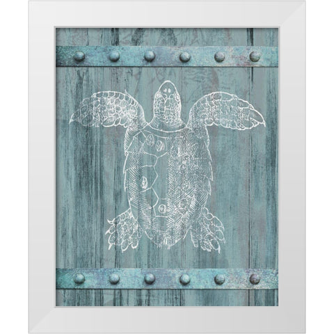 White Turtle Painted On Blue Wood White Modern Wood Framed Art Print by Meneely, Dan