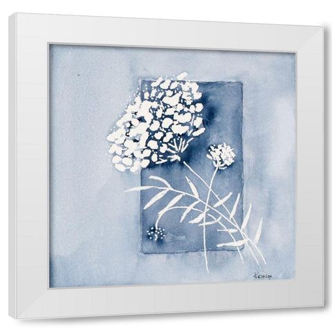 Blue And White Floral Framed White Modern Wood Framed Art Print by Krinlox