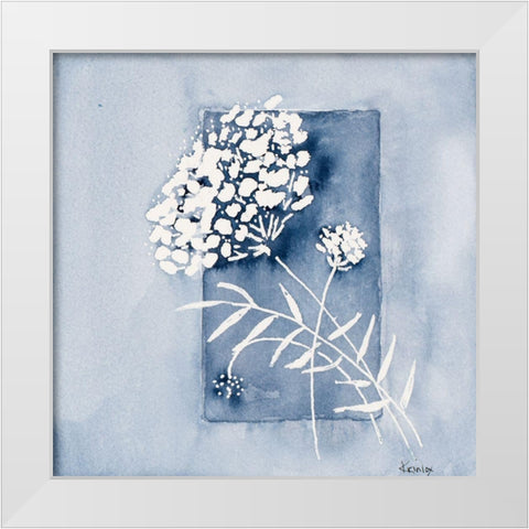 Blue And White Floral Framed White Modern Wood Framed Art Print by Krinlox