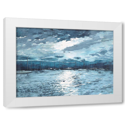 Moonlit Marina White Modern Wood Framed Art Print by Nawrocke, Bruce