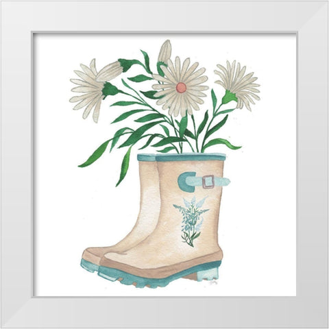 Floral Rain Boots White Modern Wood Framed Art Print by Medley, Elizabeth