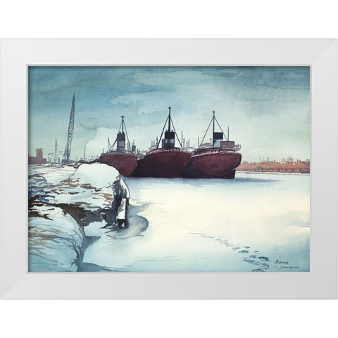 Frozen Dock White Modern Wood Framed Art Print by Nawrocke, Bruce