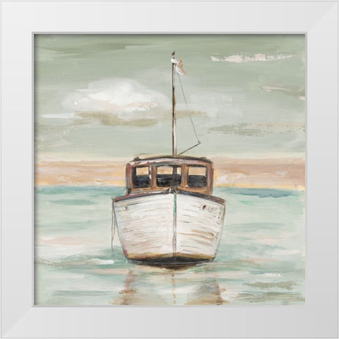Lonely Boat White Modern Wood Framed Art Print by Pinto, Patricia