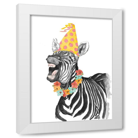 Party Zebra White Modern Wood Framed Art Print by Pinto, Patricia