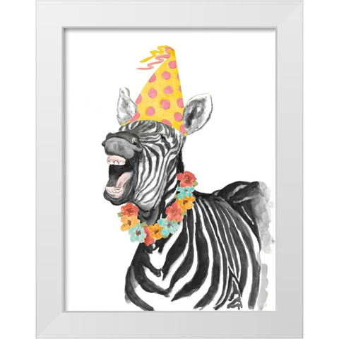 Party Zebra White Modern Wood Framed Art Print by Pinto, Patricia