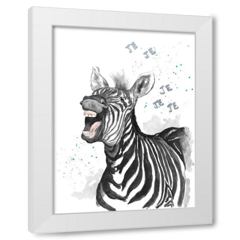 Happy Zebra White Modern Wood Framed Art Print by Pinto, Patricia
