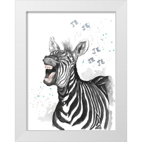 Happy Zebra White Modern Wood Framed Art Print by Pinto, Patricia