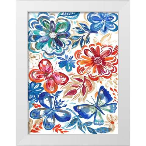 Butterfly Garden White Modern Wood Framed Art Print by Del Sol, Ani