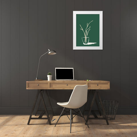 Small Branch Display On Green White Modern Wood Framed Art Print by Price, Lucille