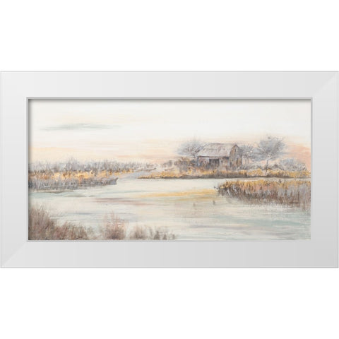 The Barn In The Marsh White Modern Wood Framed Art Print by Pinto, Patricia