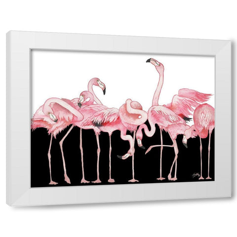 Black And White Meets Flamingos White Modern Wood Framed Art Print by Medley, Elizabeth