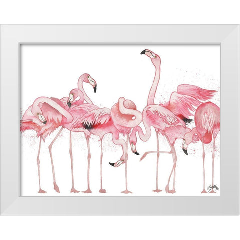Flamingos Flaunting It White Modern Wood Framed Art Print by Medley, Elizabeth