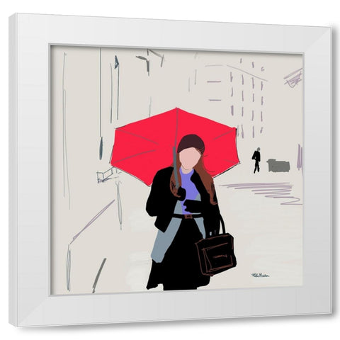 Rainy Stroll White Modern Wood Framed Art Print by Maria, Robin