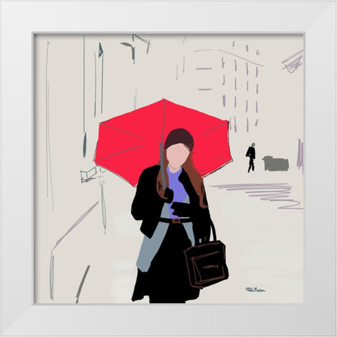 Rainy Stroll White Modern Wood Framed Art Print by Maria, Robin