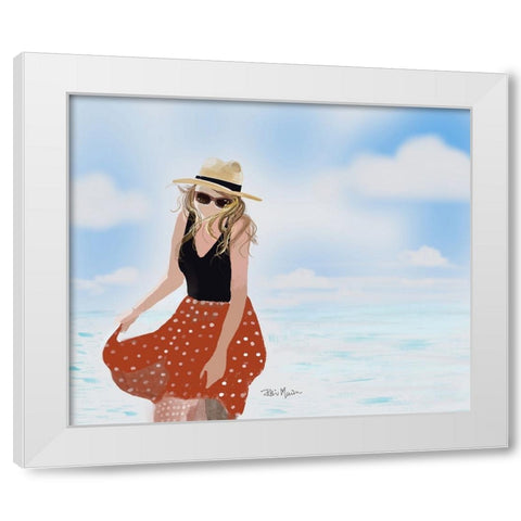 Beach Stroll White Modern Wood Framed Art Print by Maria, Robin