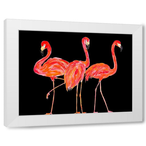 Trio of Flamingos on Black White Modern Wood Framed Art Print by DeRice, Julie