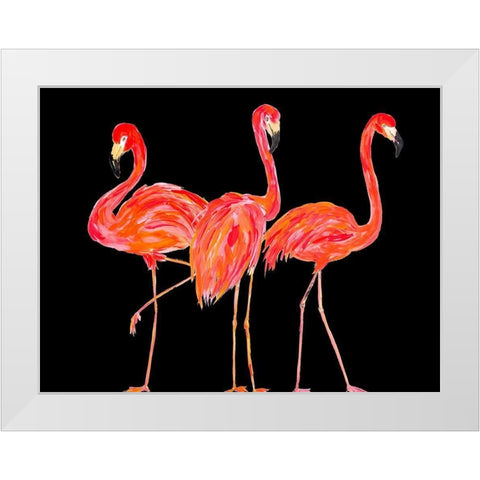 Trio of Flamingos on Black White Modern Wood Framed Art Print by DeRice, Julie