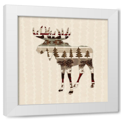 Patterned Moose White Modern Wood Framed Art Print by Biscardi, Nicholas