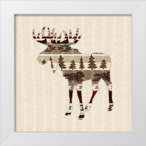 Patterned Moose White Modern Wood Framed Art Print by Biscardi, Nicholas