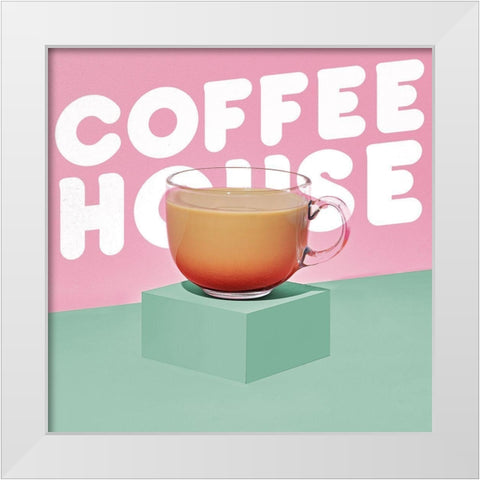 Coffee House White Modern Wood Framed Art Print by SD Graphics Studio