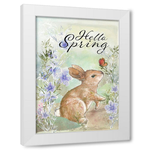 Hello Spring Sweet Bunny White Modern Wood Framed Art Print by Diannart