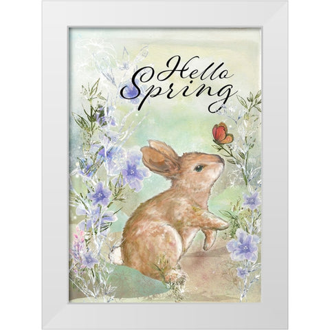 Hello Spring Sweet Bunny White Modern Wood Framed Art Print by Diannart