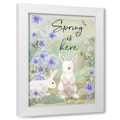 Spring Is Here Sweet Bunny White Modern Wood Framed Art Print by Diannart
