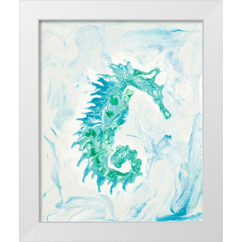 Teal Seahorse White Modern Wood Framed Art Print by Grace, Ajoya