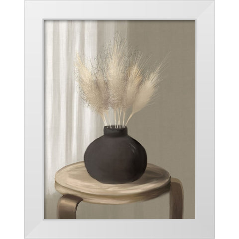 Pampas Grass In Black Vase White Modern Wood Framed Art Print by Medley, Elizabeth